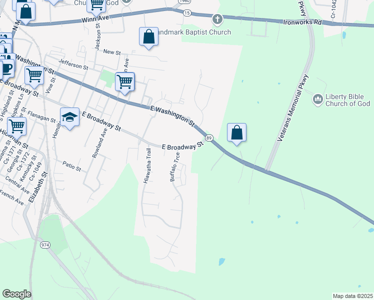 map of restaurants, bars, coffee shops, grocery stores, and more near 102 Buffalo Trace in Winchester