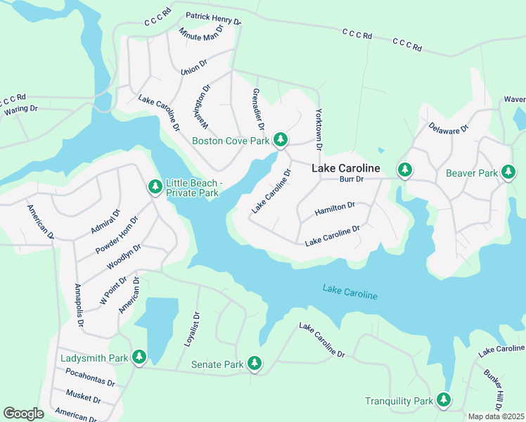 map of restaurants, bars, coffee shops, grocery stores, and more near 623 Lake Caroline Drive in Ruther Glen