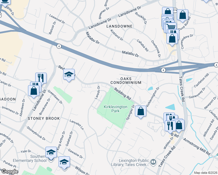 map of restaurants, bars, coffee shops, grocery stores, and more near 384 Redding Road in Lexington