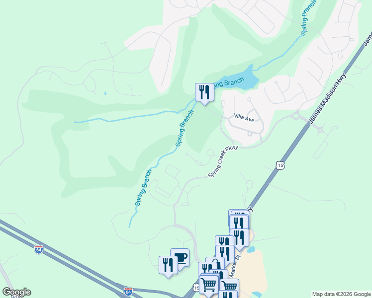 map of restaurants, bars, coffee shops, grocery stores, and more near 204 Timber Ridge Ln in Zion Crossroads