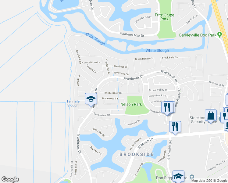 map of restaurants, bars, coffee shops, grocery stores, and more near 3804 Lark Haven Court in Stockton