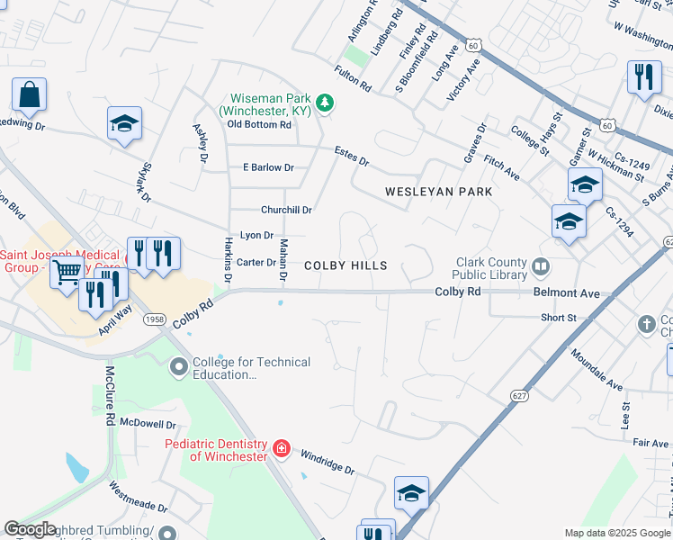 map of restaurants, bars, coffee shops, grocery stores, and more near 41 Colby Circle in Winchester