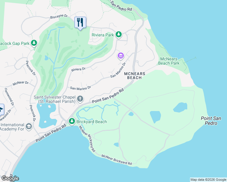 map of restaurants, bars, coffee shops, grocery stores, and more near 76 Heritage Drive in San Rafael