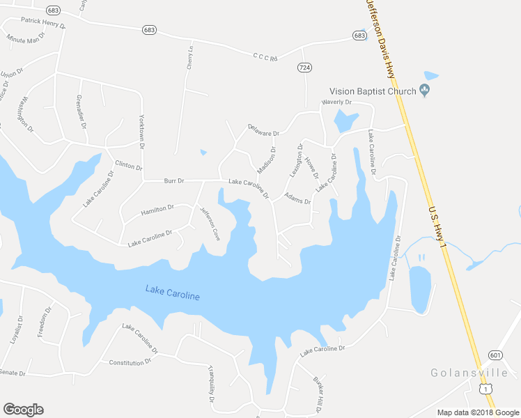 map of restaurants, bars, coffee shops, grocery stores, and more near 750 Lake Caroline Drive in Ruther Glen
