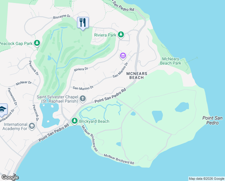 map of restaurants, bars, coffee shops, grocery stores, and more near 53 Heritage Drive in San Rafael