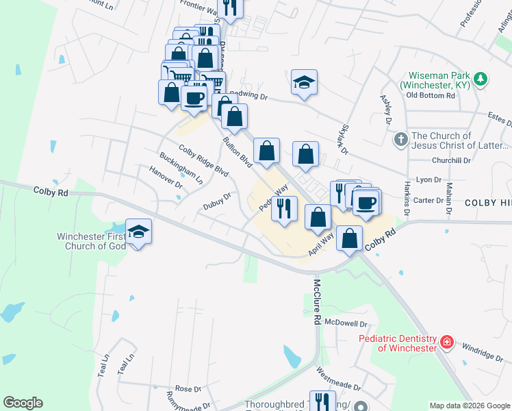 map of restaurants, bars, coffee shops, grocery stores, and more near 170 Pedro Way in Winchester