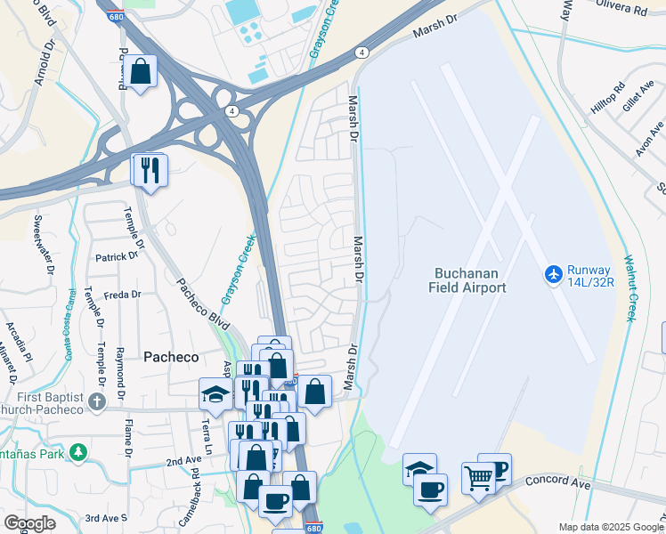 map of restaurants, bars, coffee shops, grocery stores, and more near 196 Damascus Loop in Pacheco