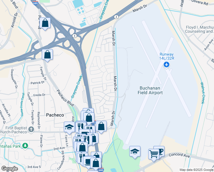 map of restaurants, bars, coffee shops, grocery stores, and more near 196 Damascus Loop in Pacheco