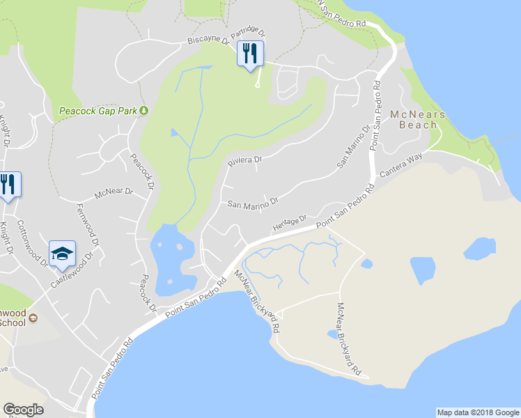 map of restaurants, bars, coffee shops, grocery stores, and more near 40 Vía Montebello in San Rafael