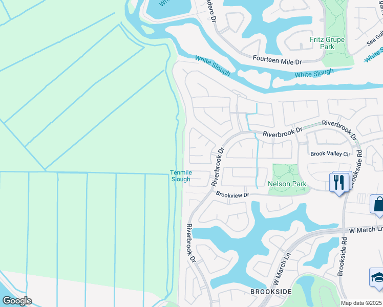 map of restaurants, bars, coffee shops, grocery stores, and more near 4355 Legacy Court in Stockton