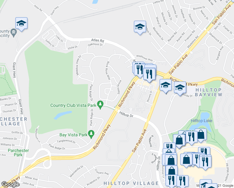 map of restaurants, bars, coffee shops, grocery stores, and more near 705 Falcon Court in Richmond
