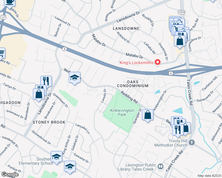 map of restaurants, bars, coffee shops, grocery stores, and more near 384 Redding Road in Lexington