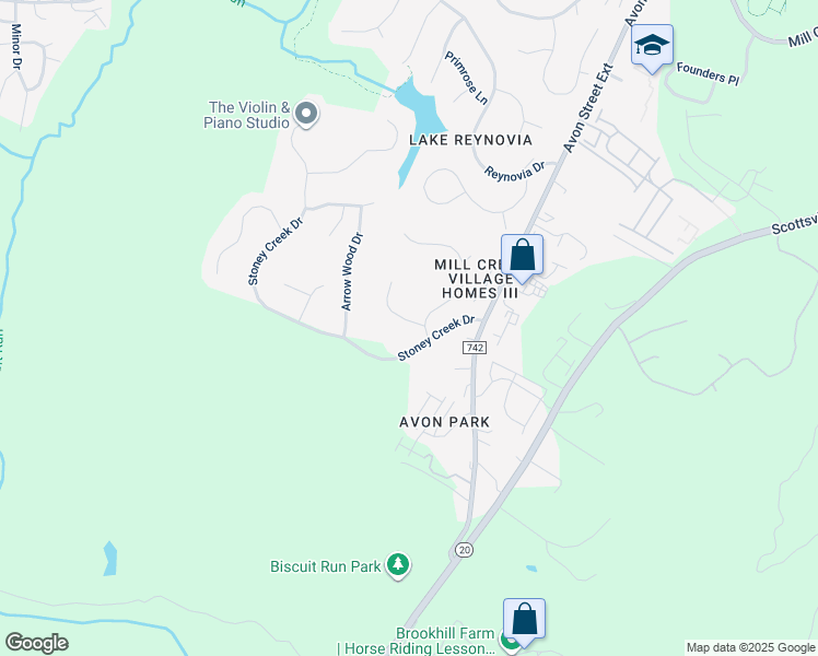 map of restaurants, bars, coffee shops, grocery stores, and more near 205 Homestead Lane in Charlottesville