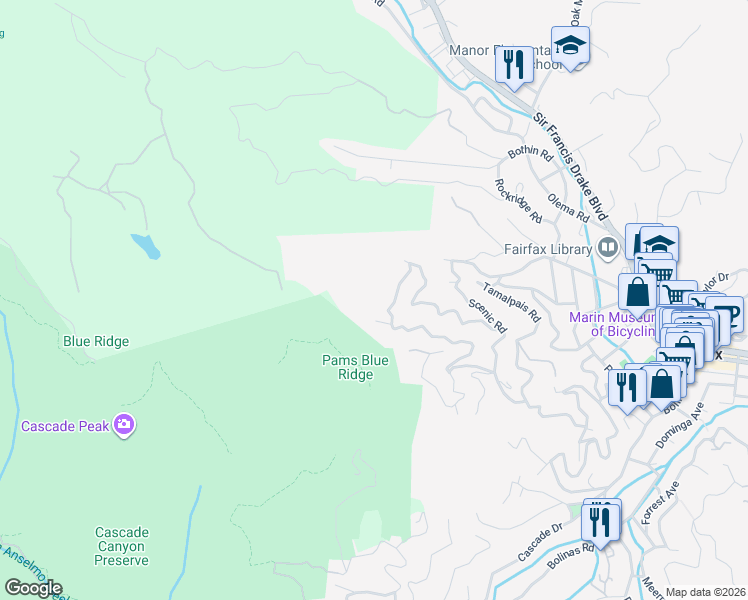 map of restaurants, bars, coffee shops, grocery stores, and more near 27 Holly Road in Fairfax