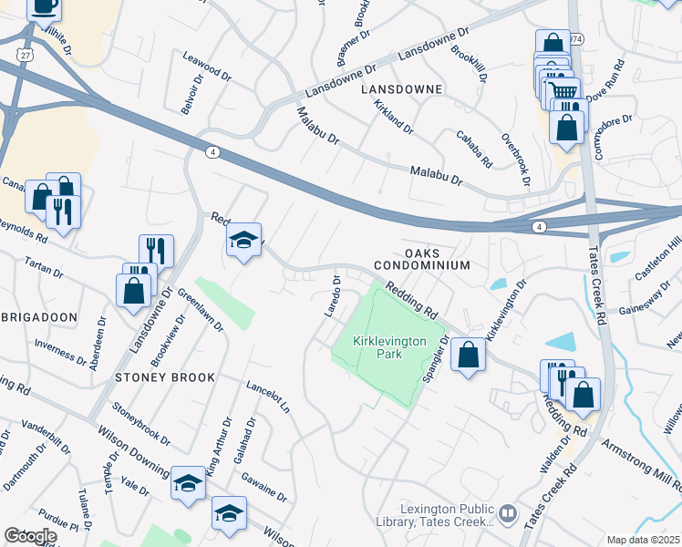 map of restaurants, bars, coffee shops, grocery stores, and more near 372 Redding Road in Lexington