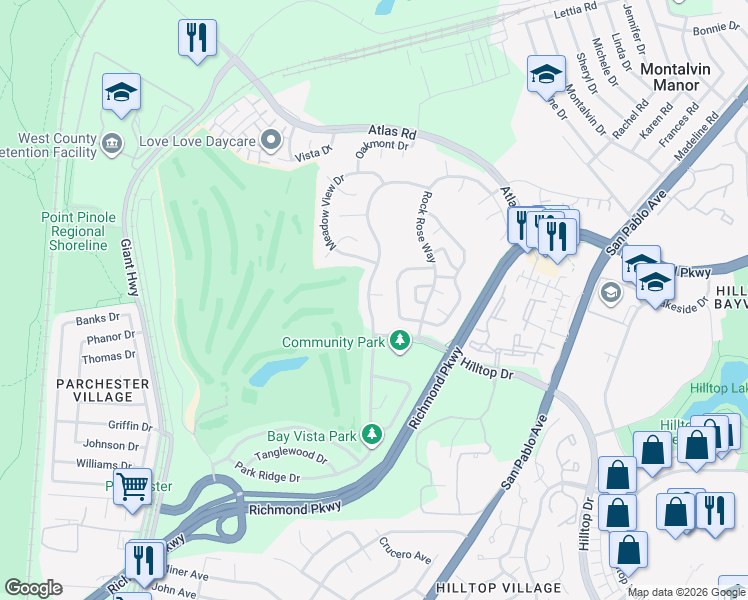map of restaurants, bars, coffee shops, grocery stores, and more near 3612 Sky Park Place in Richmond