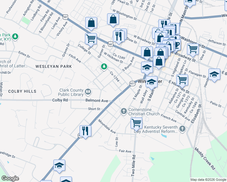 map of restaurants, bars, coffee shops, grocery stores, and more near 10 Euclid Avenue in Winchester