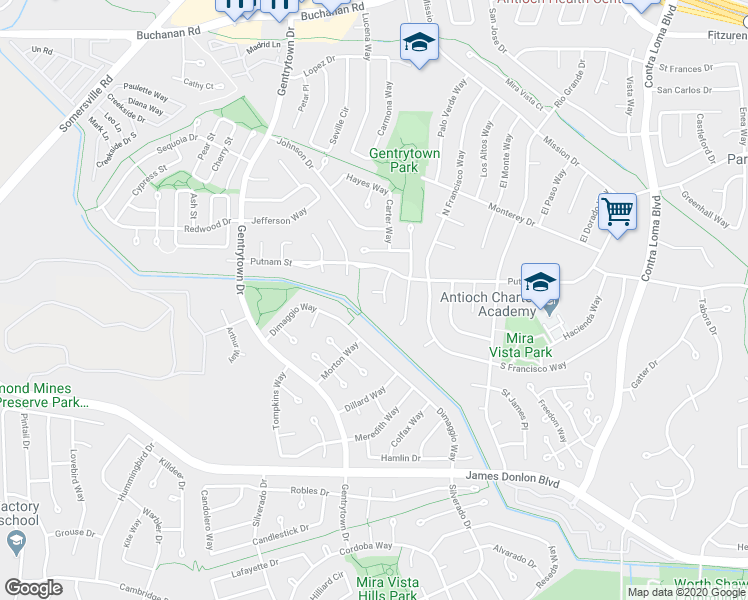 map of restaurants, bars, coffee shops, grocery stores, and more near 1705 Taft Court in Antioch