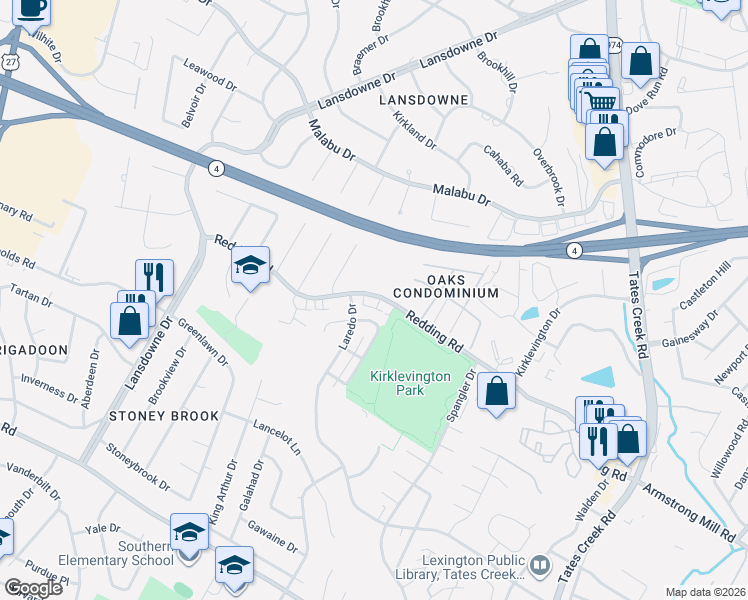 map of restaurants, bars, coffee shops, grocery stores, and more near 384 Redding Road in Lexington
