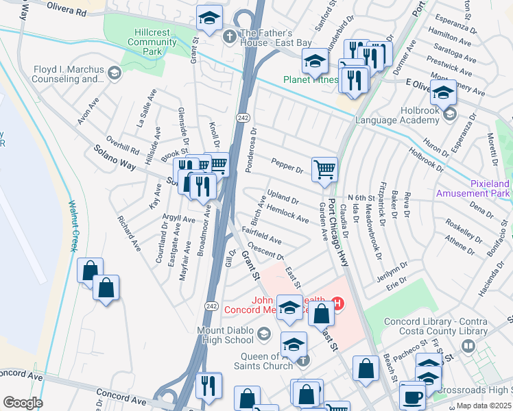 map of restaurants, bars, coffee shops, grocery stores, and more near 2298 Hemlock Avenue in Concord