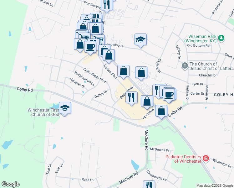 map of restaurants, bars, coffee shops, grocery stores, and more near 170 Pedro Way in Winchester
