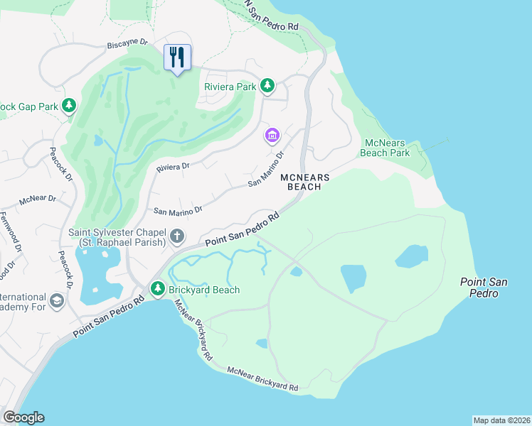 map of restaurants, bars, coffee shops, grocery stores, and more near 76 Heritage Drive in San Rafael