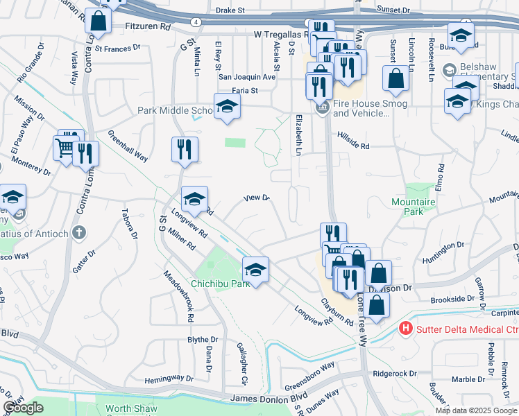 map of restaurants, bars, coffee shops, grocery stores, and more near 137 Nanimo Ct in Antioch