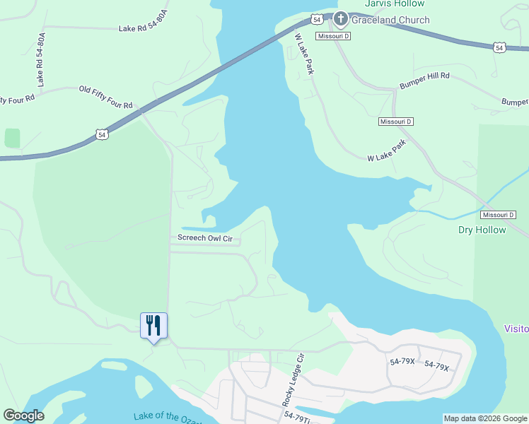 map of restaurants, bars, coffee shops, grocery stores, and more near 99 54-79D in Camdenton