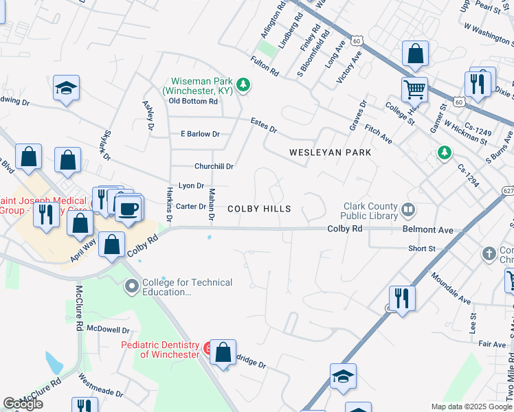 map of restaurants, bars, coffee shops, grocery stores, and more near 41 Colby Circle in Winchester
