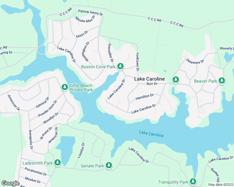 map of restaurants, bars, coffee shops, grocery stores, and more near 617 Lake Caroline Drive in Ruther Glen
