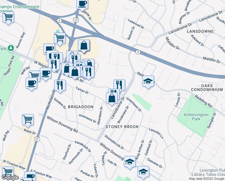 map of restaurants, bars, coffee shops, grocery stores, and more near 264 East Reynolds Road in Lexington