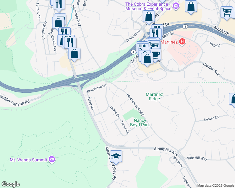 map of restaurants, bars, coffee shops, grocery stores, and more near 8 Laurel Court in Martinez
