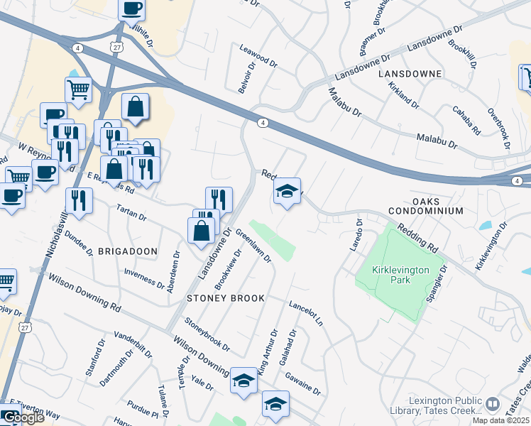 map of restaurants, bars, coffee shops, grocery stores, and more near 3495 Ormond Circle in Lexington