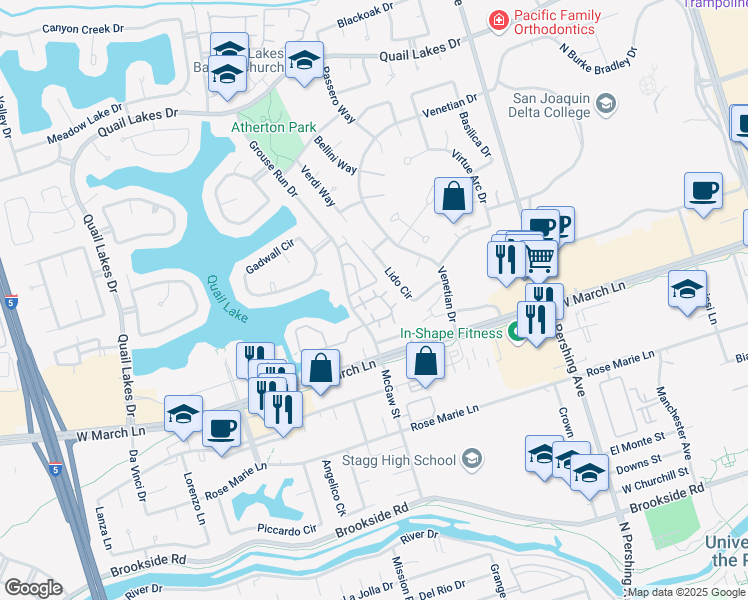 map of restaurants, bars, coffee shops, grocery stores, and more near 2269 Lido Circle in Stockton
