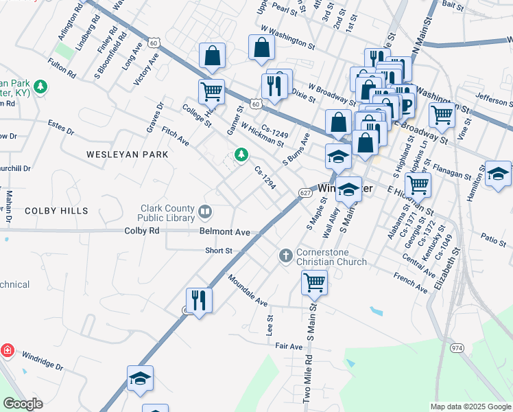 map of restaurants, bars, coffee shops, grocery stores, and more near 10 Euclid Avenue in Winchester