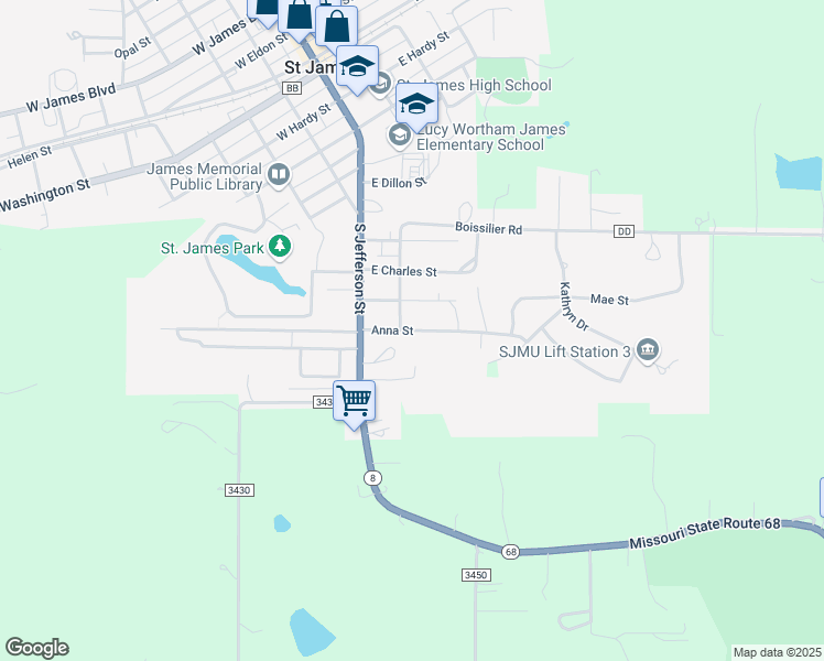 map of restaurants, bars, coffee shops, grocery stores, and more near 208 Anna Street in Saint James