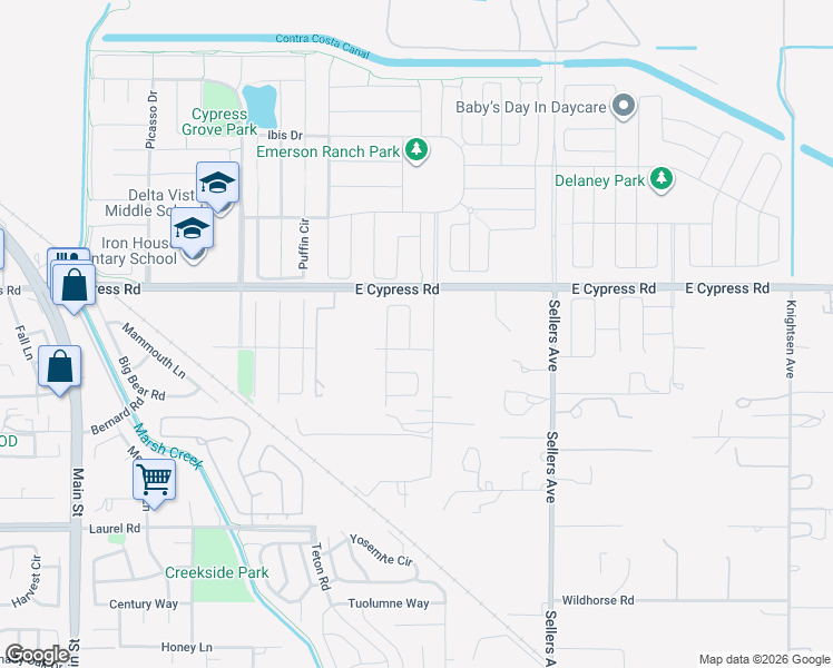 map of restaurants, bars, coffee shops, grocery stores, and more near 672 Channel Circle in Oakley