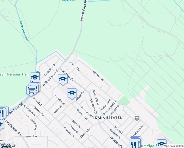map of restaurants, bars, coffee shops, grocery stores, and more near 3920 Almondwood Court in Concord