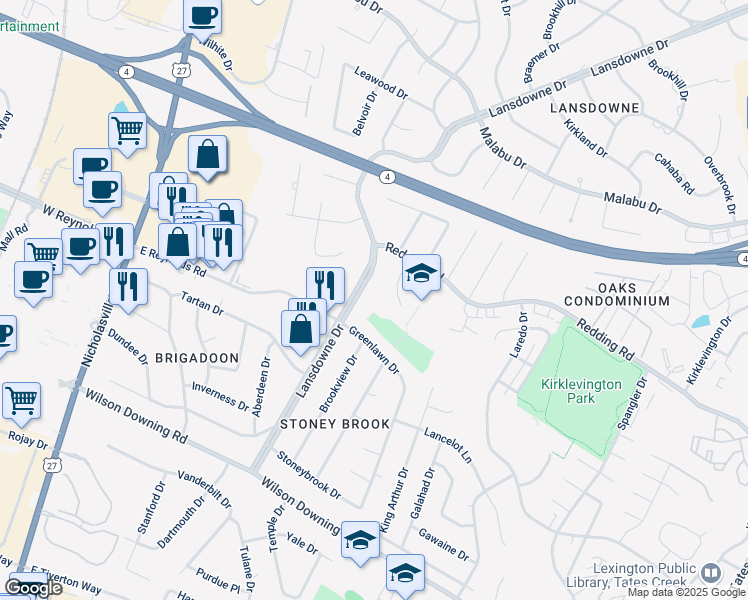 map of restaurants, bars, coffee shops, grocery stores, and more near 3495 Ormond Circle in Lexington