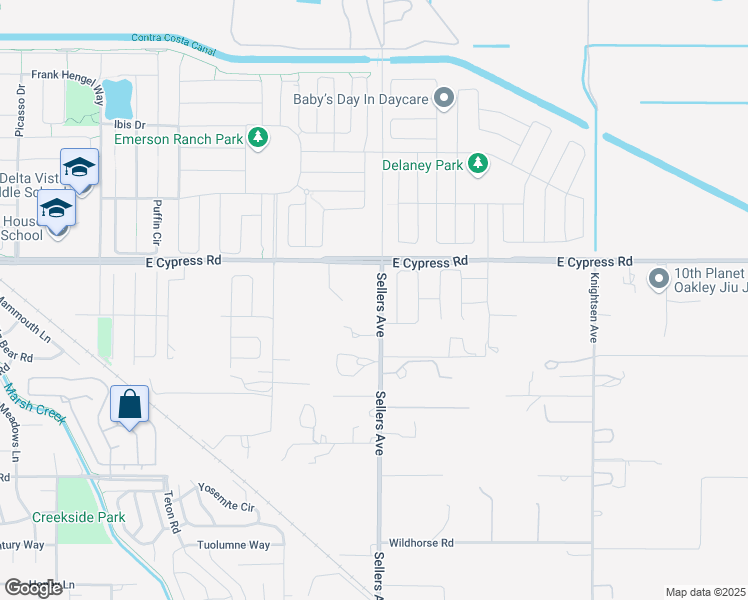 map of restaurants, bars, coffee shops, grocery stores, and more near 6381 Sellers Avenue in Oakley