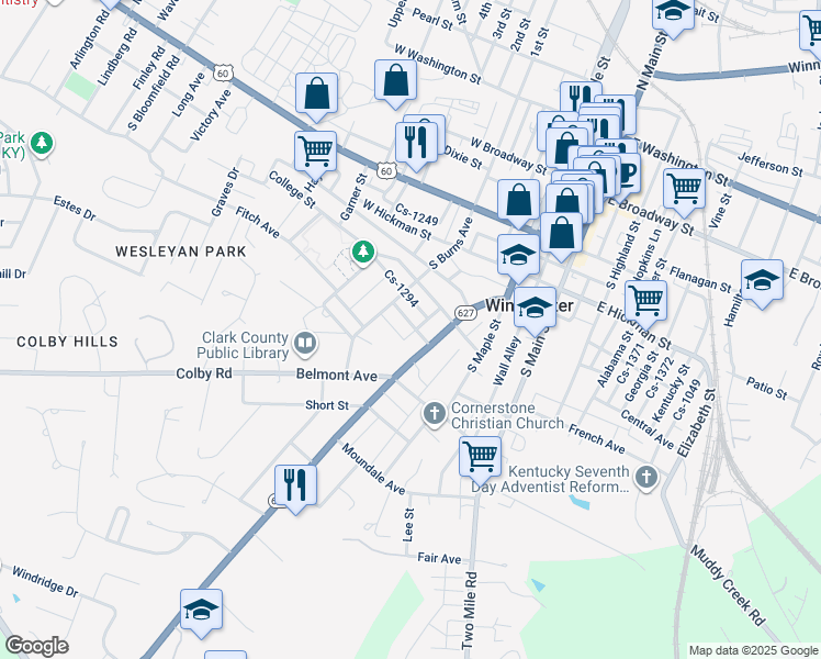 map of restaurants, bars, coffee shops, grocery stores, and more near 10 Euclid Avenue in Winchester