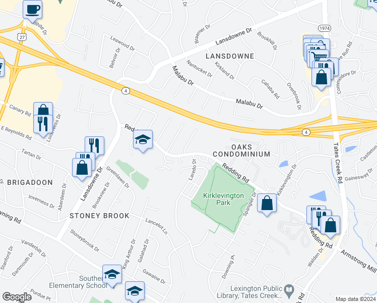 map of restaurants, bars, coffee shops, grocery stores, and more near in Lexington