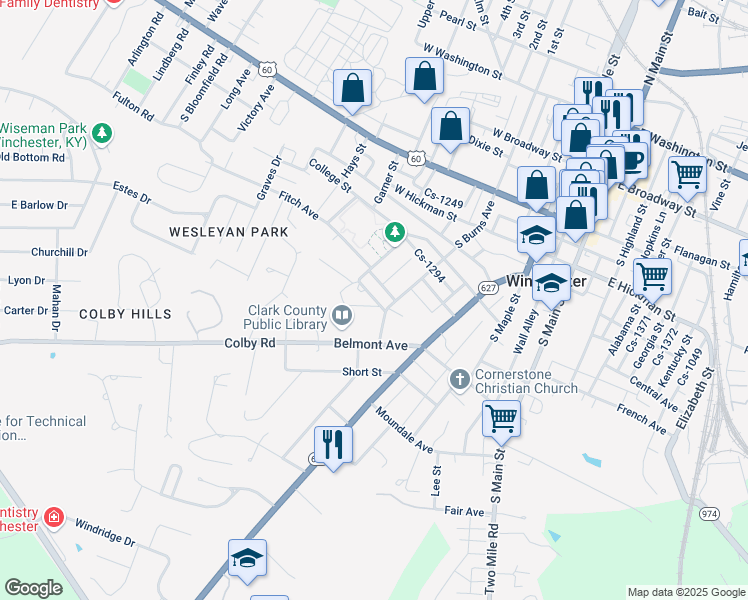 map of restaurants, bars, coffee shops, grocery stores, and more near 30 Beckner Street in Winchester