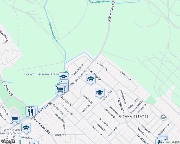 map of restaurants, bars, coffee shops, grocery stores, and more near in Concord