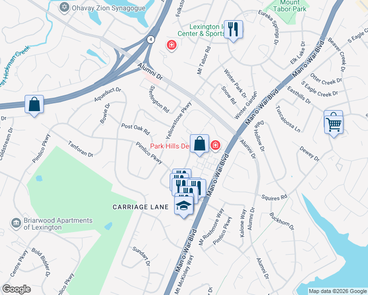 map of restaurants, bars, coffee shops, grocery stores, and more near 3101 Glenridge Circle in Lexington