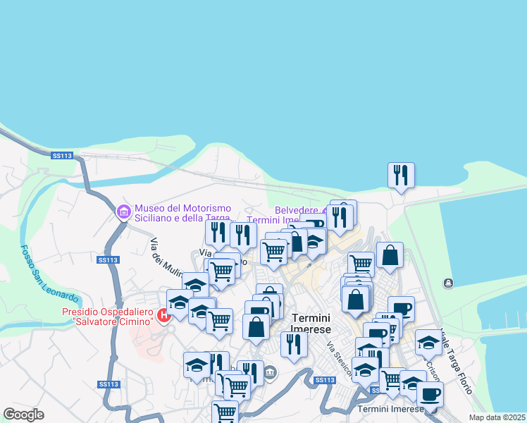 map of restaurants, bars, coffee shops, grocery stores, and more near 65 Via Fossola in Termini Imerese