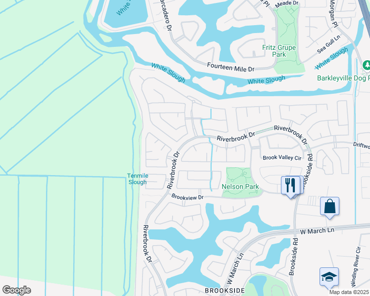 map of restaurants, bars, coffee shops, grocery stores, and more near 6314 Pine Meadow Circle in Stockton