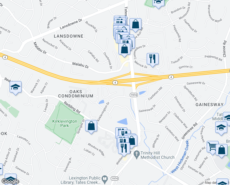 map of restaurants, bars, coffee shops, grocery stores, and more near in Lexington