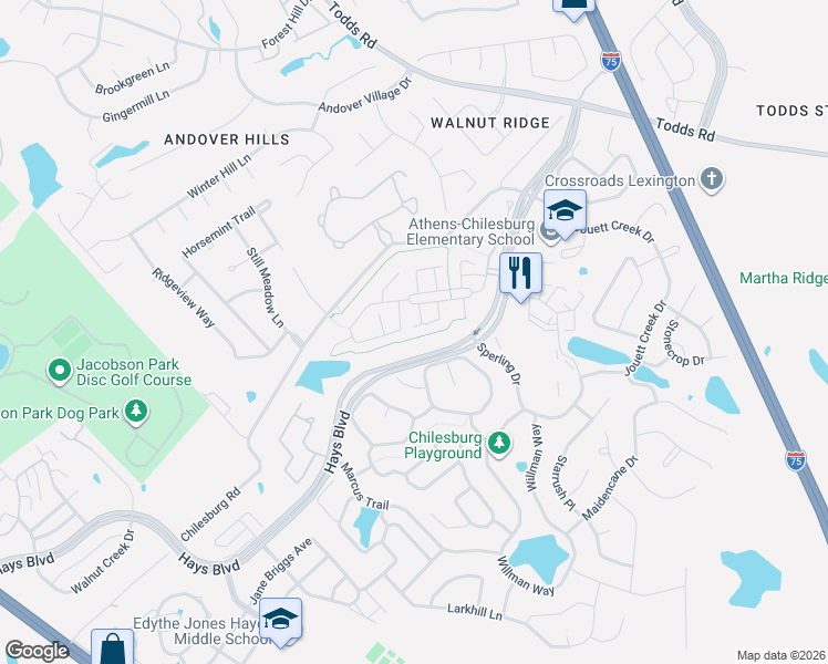 map of restaurants, bars, coffee shops, grocery stores, and more near 3829 Castlebridge Lane in Lexington