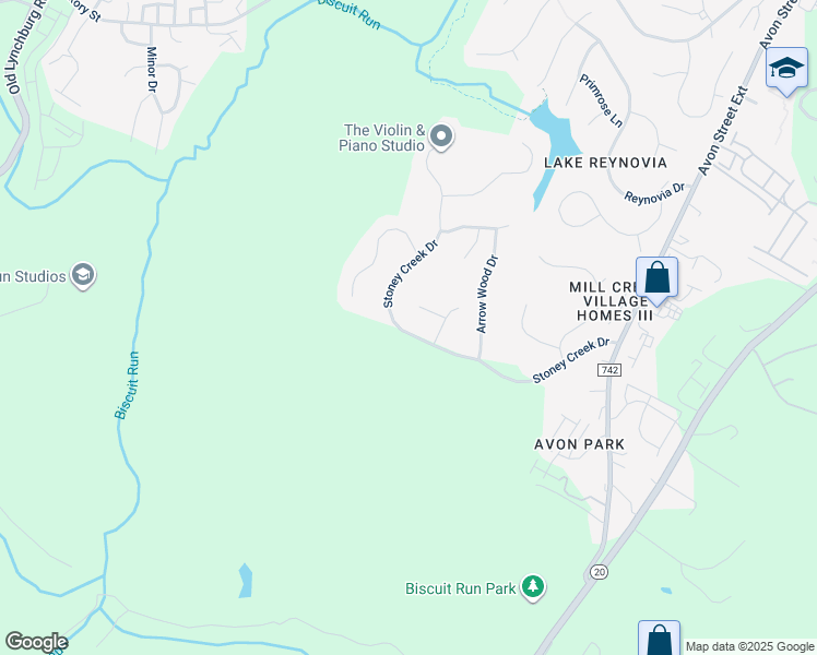 map of restaurants, bars, coffee shops, grocery stores, and more near 1701 Stoney Creek Drive in Charlottesville